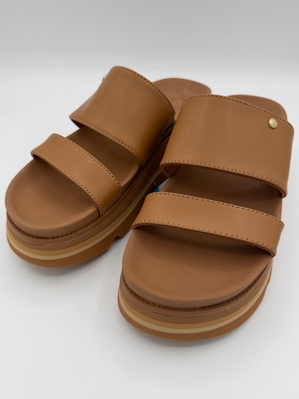 Reef Tan Double Strap Platform Slide Sandals